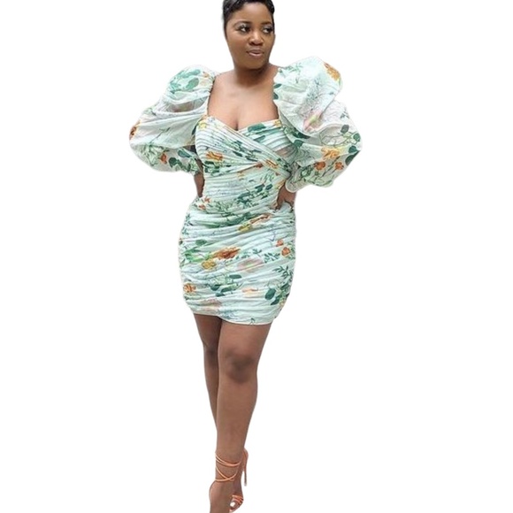 ASOS Edition Ruched Mini Dress With Puff Sleeves Size 0 - Picture 7 of 9